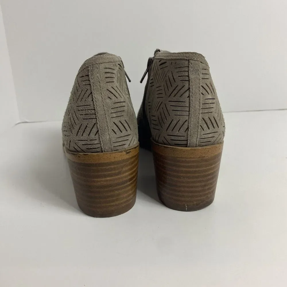 1. State Womens Size 8.5 Iddah Ankle Boots Gray Laser Cut Out Chunky Block Heel‎